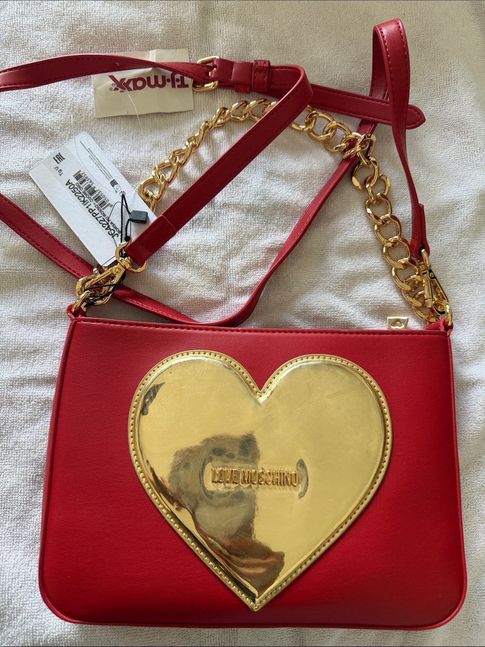 Love Moschino Red Crossbody with Gold Heart Plaque